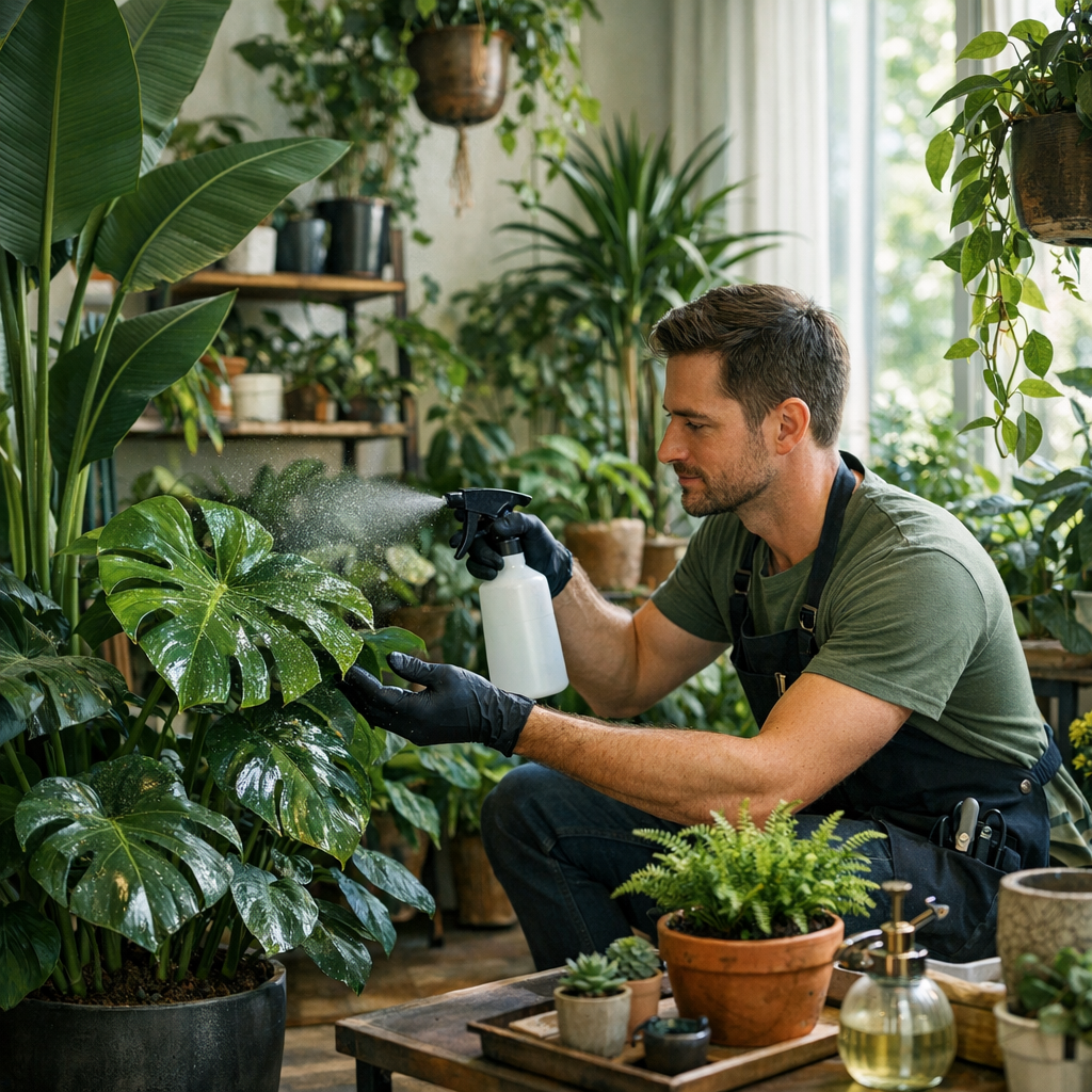 Professional Plant Care Specialist Tending Indoor Plants